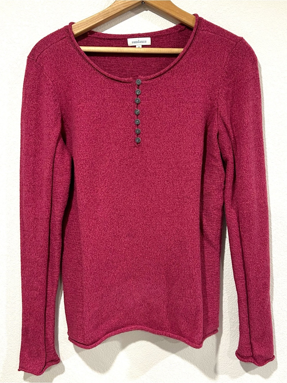 Sundance NWOT Homestead Henley Sweater Berry Red Cotton Silk Lightweight Size M - Picture 2 of 6